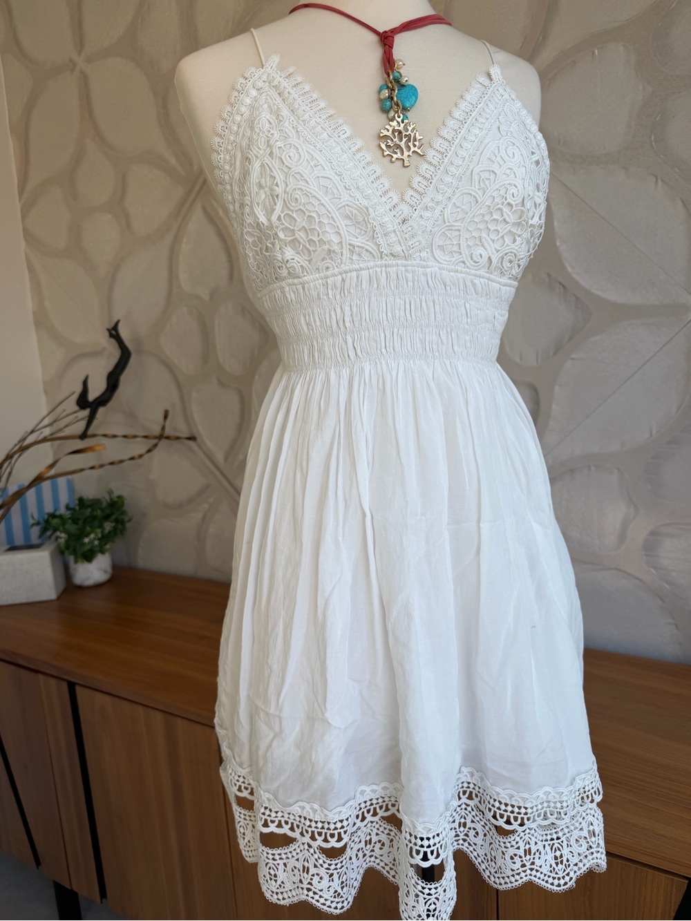 Lucky Brand White Lace-Trim Mini Dress